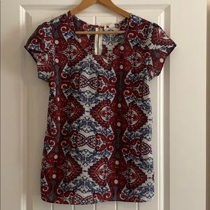 Red and Blue Print Top